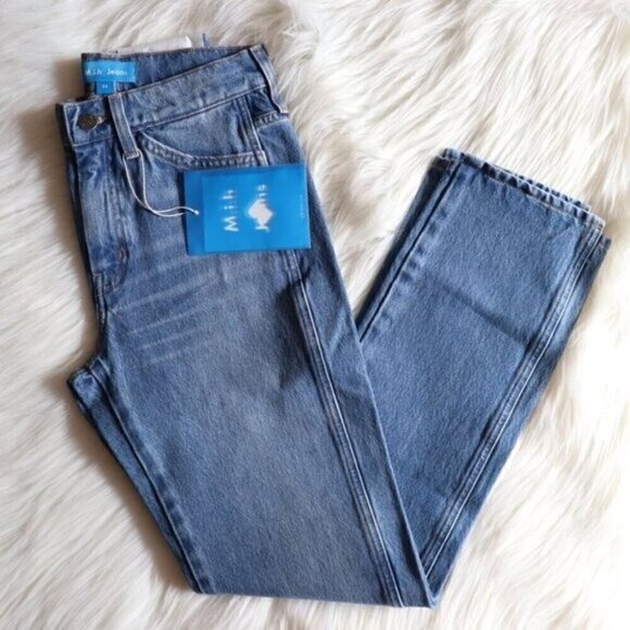 NWT Anthropologie Blue Light Wash High Rise Straight Leg Denim Jeans Size 24 - Picture 1 of 8